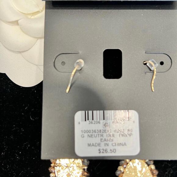 NEW INC Gold CZ and Gem Large Dangle Earrings (INXX006) - Picture 3 of 3